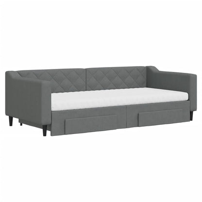 Divano Letto Estraibile Cassetti 90X200Cm Tessuto Grigio Scuro