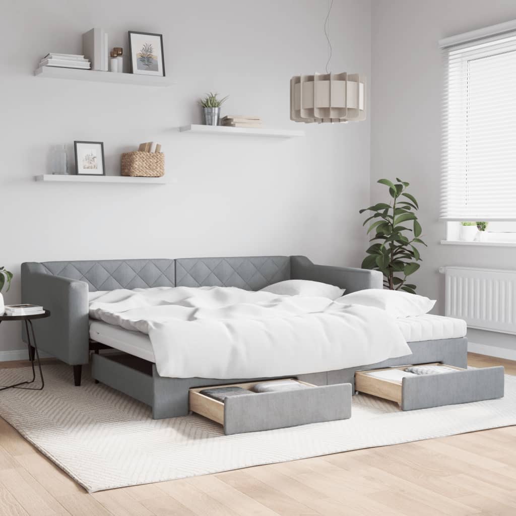 Divano Letto Estraibile Cassetti 80X200Cm Tessuto Grigio Chiaro