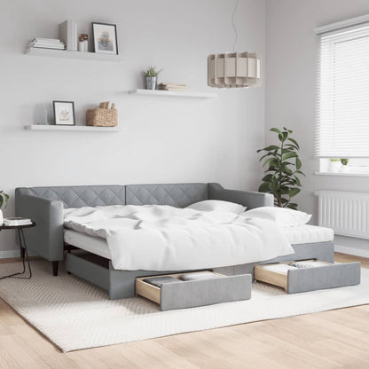 Divano Letto Estraibile Cassetti 80X200Cm Tessuto Grigio Chiaro