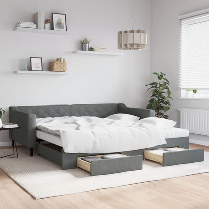 Divano Letto Estraibile Cassetti 90X200Cm Tessuto Grigio Scuro