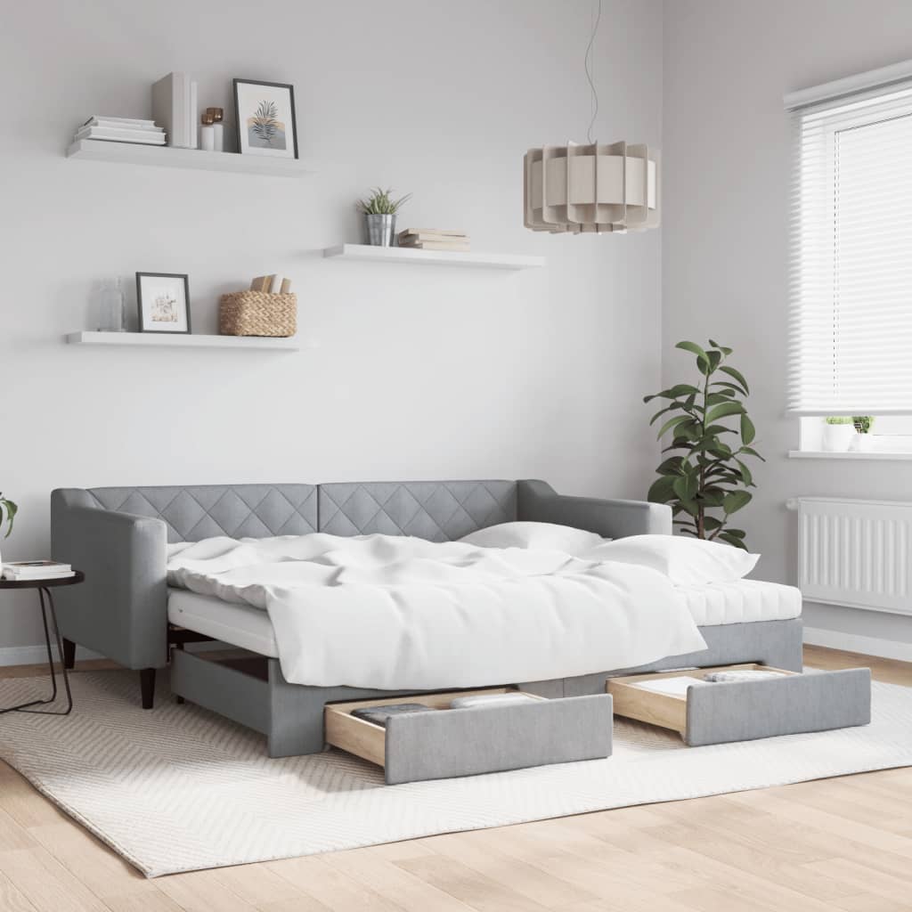 Divano Letto Estraibile Cassetti 80X200Cm Tessuto Grigio Chiaro