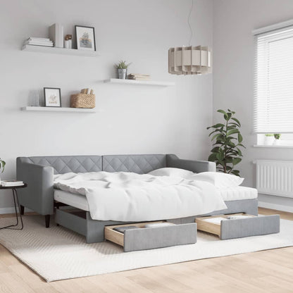 Divano Letto Estraibile Cassetti 80X200Cm Tessuto Grigio Chiaro