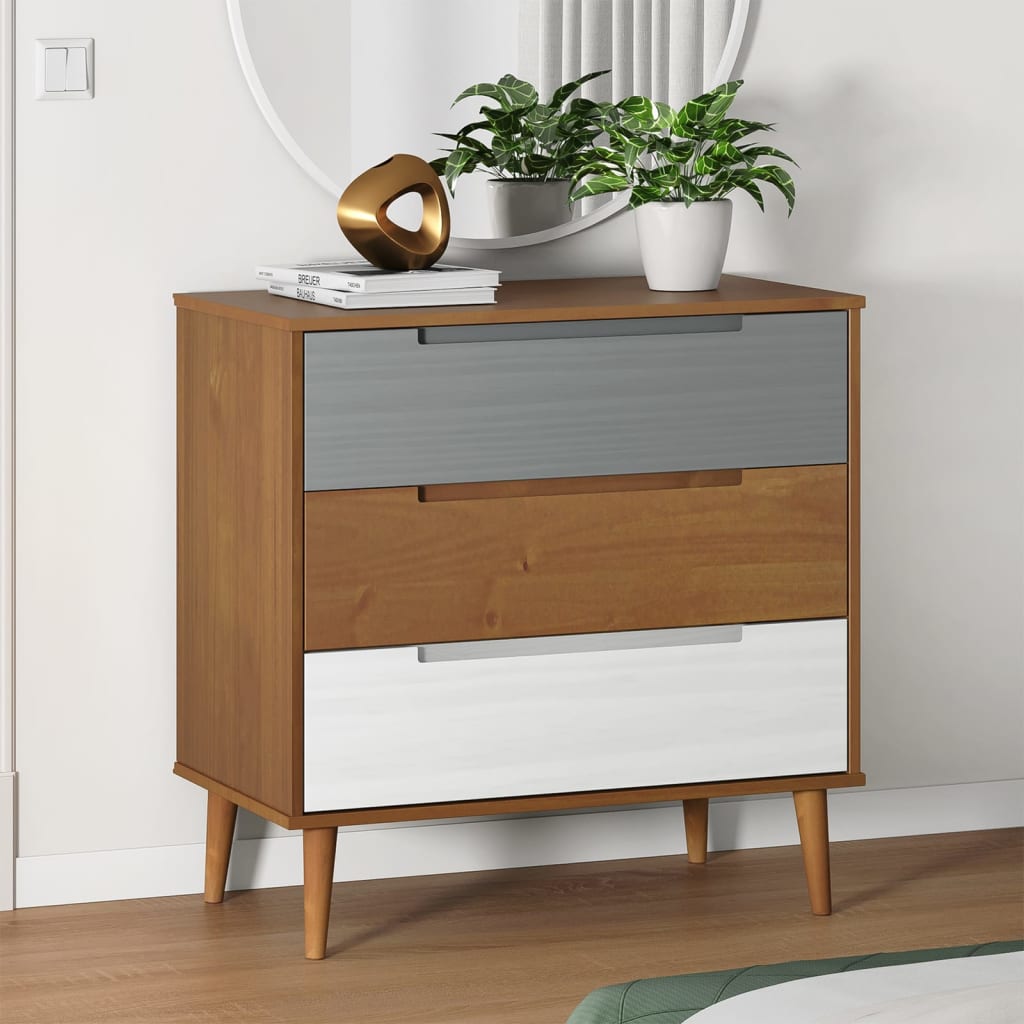 Cassettiera Molde Bianca 80X40X80 Cm In Legno Massello Di Pino