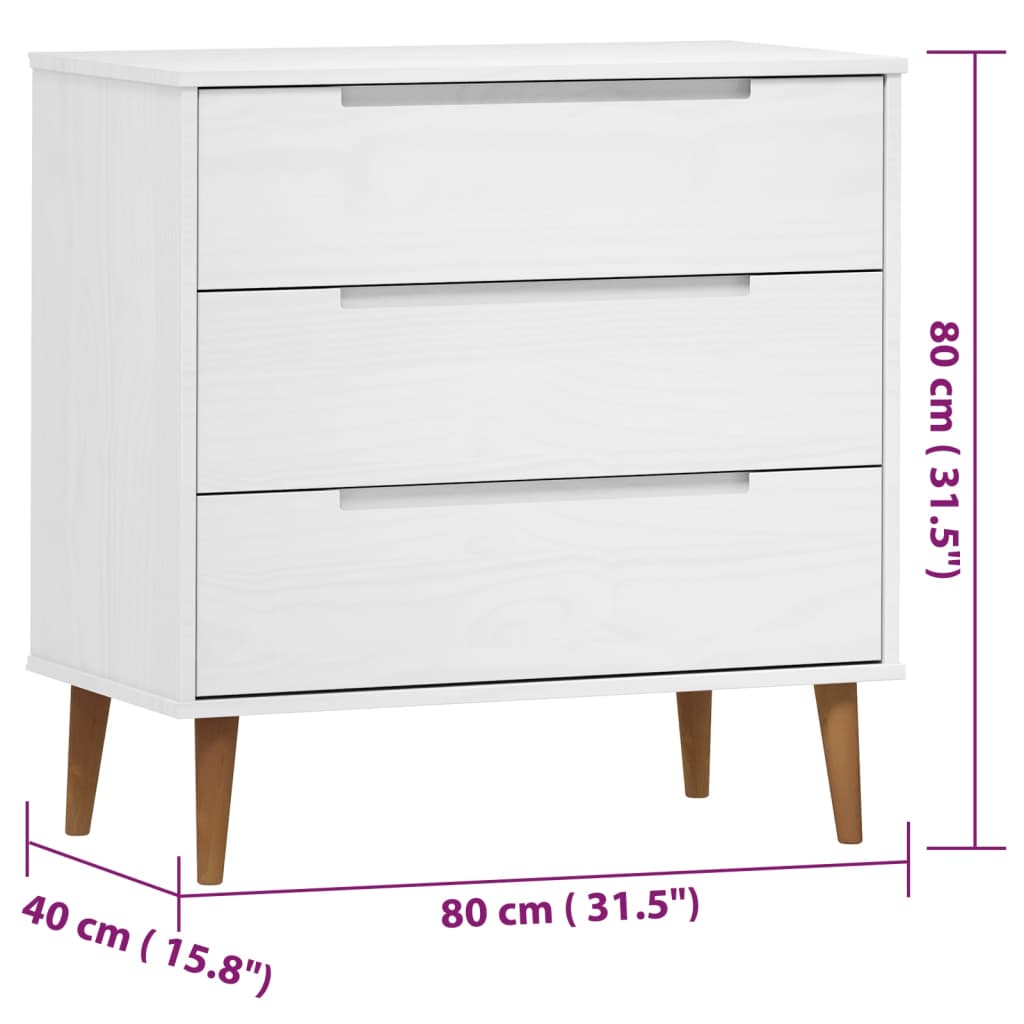 Cassettiera Molde Bianca 80X40X80 Cm In Legno Massello Di Pino
