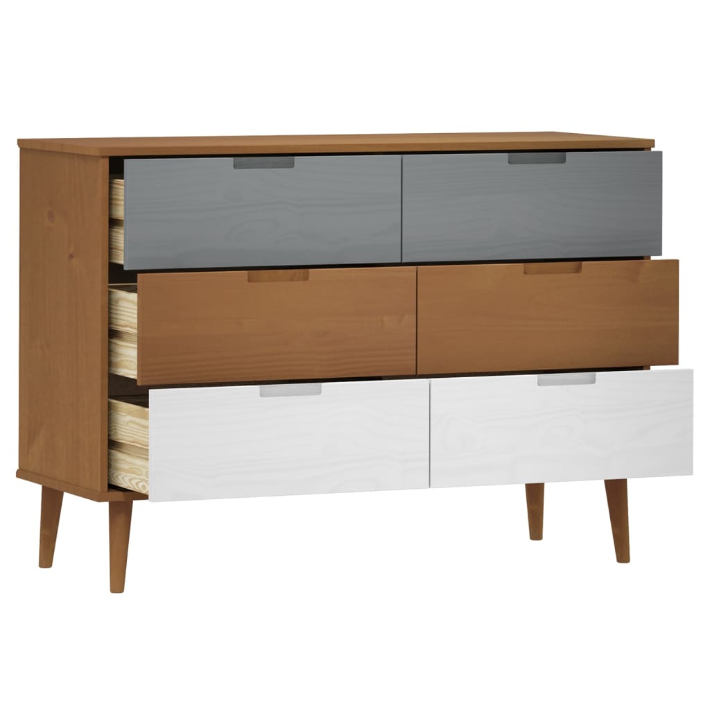 Cassettiera Molde Marrone 113X40X80Cm In Legno Massello Di Pino