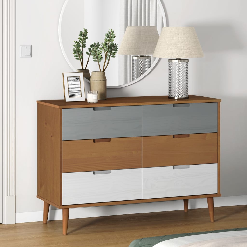 Cassettiera Molde Marrone 113X40X80Cm In Legno Massello Di Pino