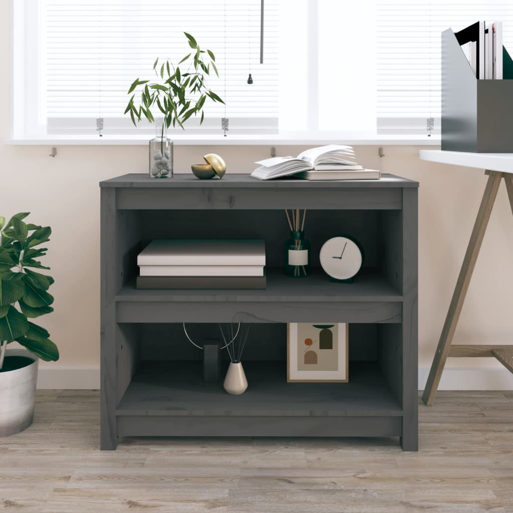 Libreria Grigia 80X35X In Legno Massello Di Pino Grigio