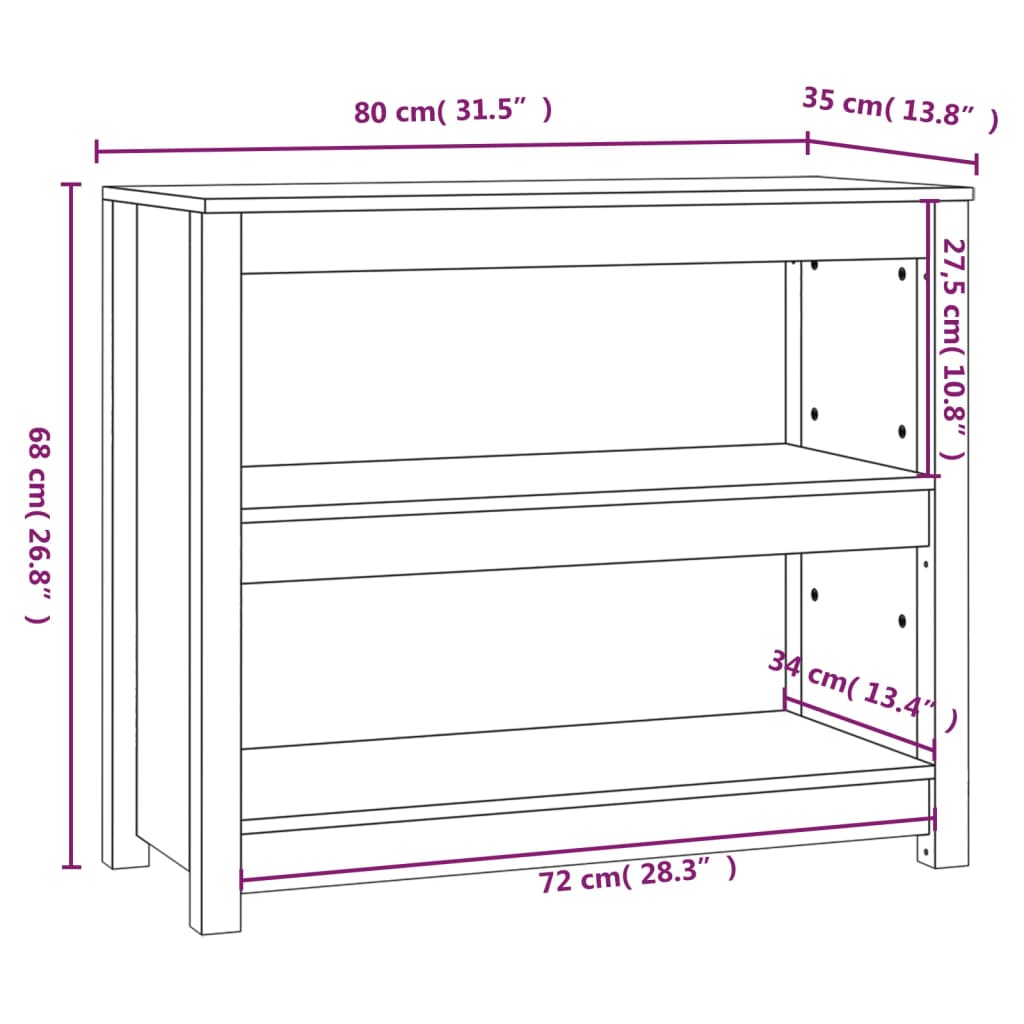 Libreria Marrone Ambra 80X35X In Legno Massello Di Pino Marrone Ambrato