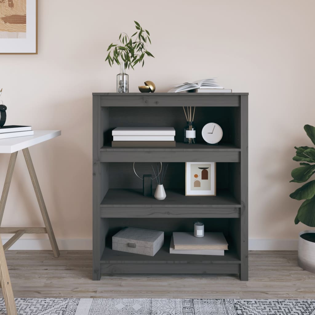 Libreria Grigia 80X35X In Legno Massello Di Pino Grigio