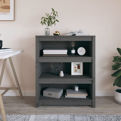 Libreria Grigia 80X35X In Legno Massello Di Pino Grigio