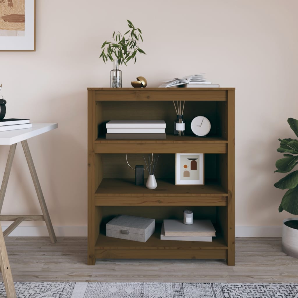 Libreria Marrone Ambra 80X35X In Legno Massello Di Pino Marrone Ambrato
