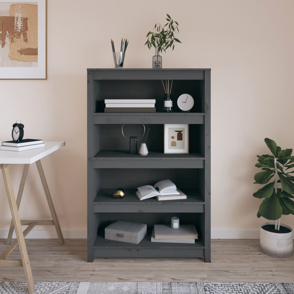 Libreria Grigia 80X35X In Legno Massello Di Pino Grigio