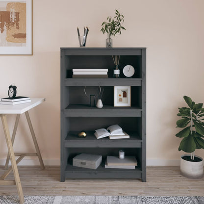 Libreria Grigia 80X35X In Legno Massello Di Pino Grigio
