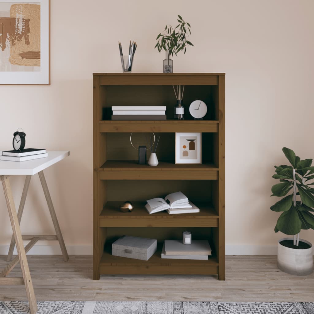Libreria Marrone Ambra 80X35X In Legno Massello Di Pino Marrone Ambrato