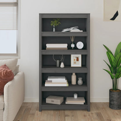 Libreria Grigia 80X35X In Legno Massello Di Pino Grigio
