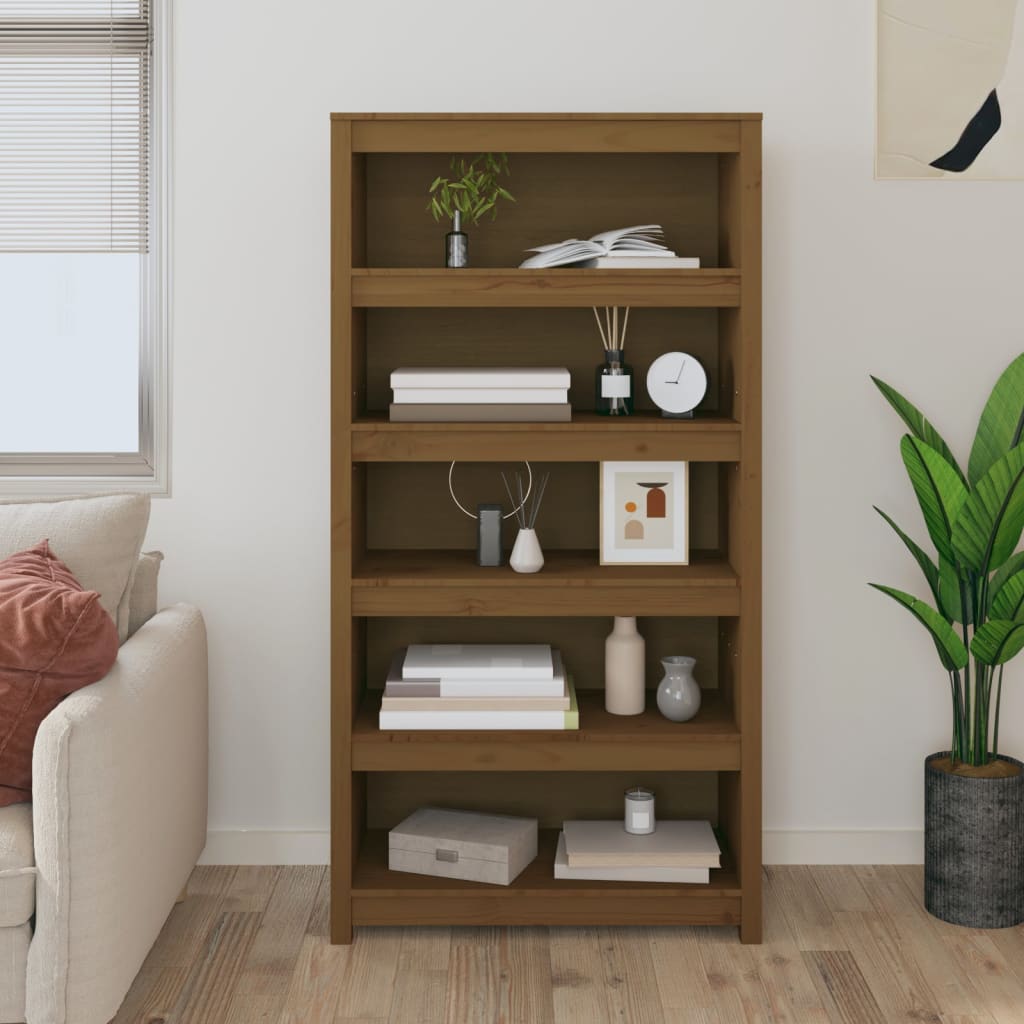 Libreria Marrone Ambra 80X35X In Legno Massello Di Pino Marrone Ambrato