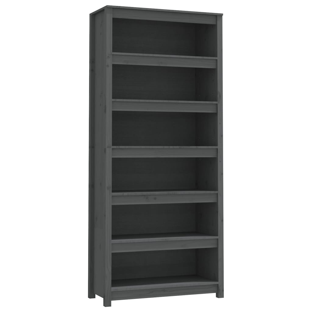Libreria Grigia 80X35X In Legno Massello Di Pino Grigio