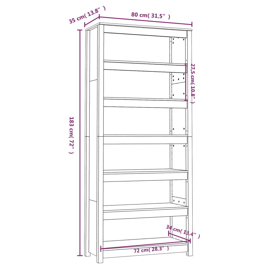 Libreria Grigia 80X35X In Legno Massello Di Pino Grigio