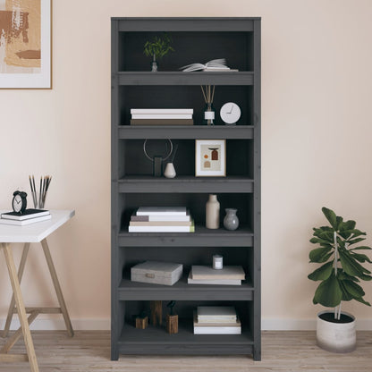Libreria Grigia 80X35X In Legno Massello Di Pino Grigio