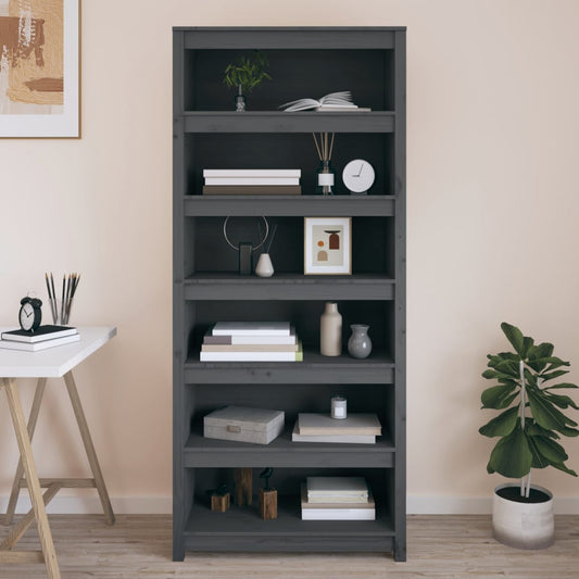 Libreria Grigia 80X35X In Legno Massello Di Pino Grigio