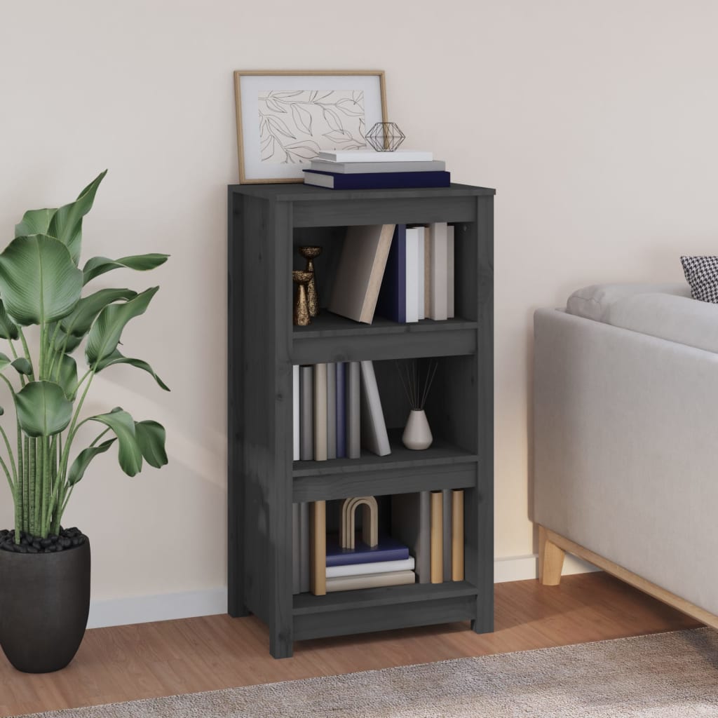 Libreria Grigia 80X35X In Legno Massello Di Pino Grigio