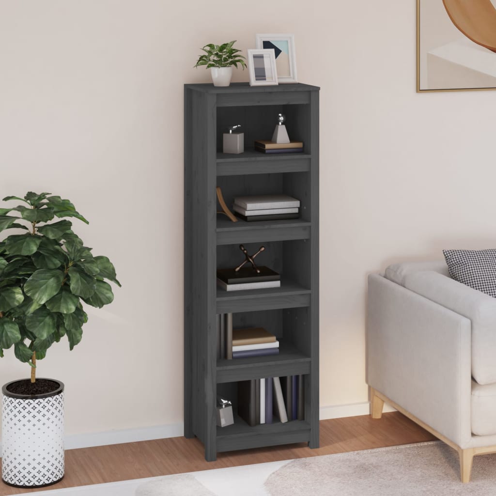 Libreria Grigia 80X35X In Legno Massello Di Pino Grigio