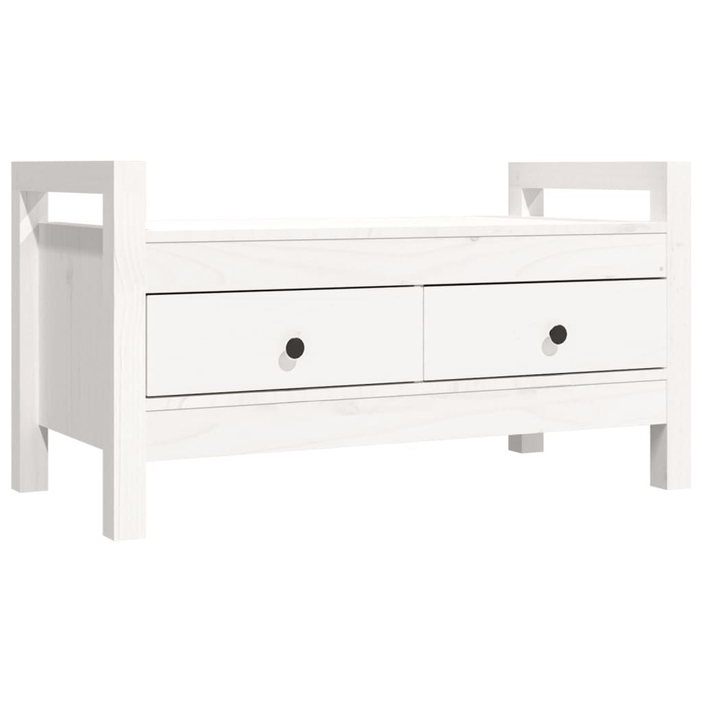 Panca Da Ingresso Bianca 80X40X43 Cm In Legno Massello Di Pino