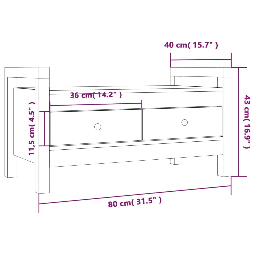 Panca Da Ingresso Bianca 80X40X43 Cm In Legno Massello Di Pino