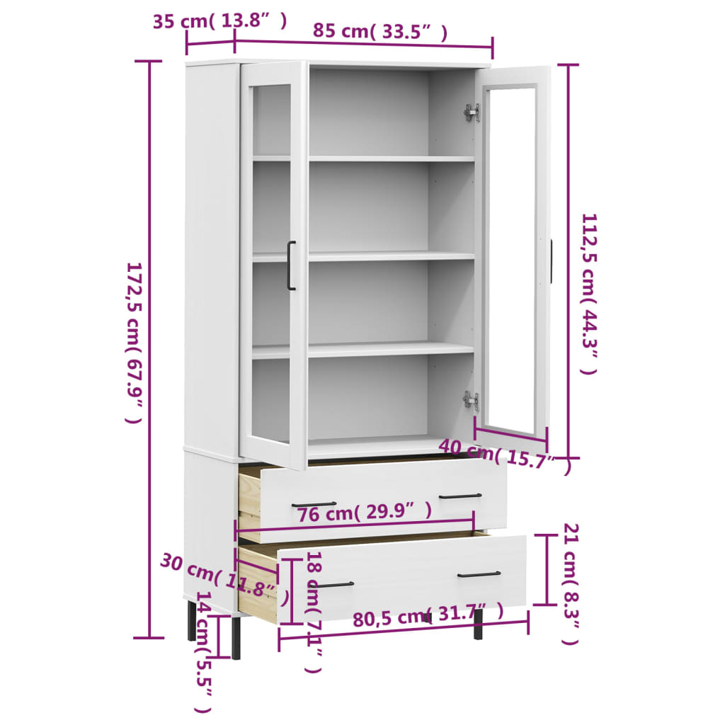 Libreria Gambe Metallo 85X35X172,5Cm Legno Massello Oslo