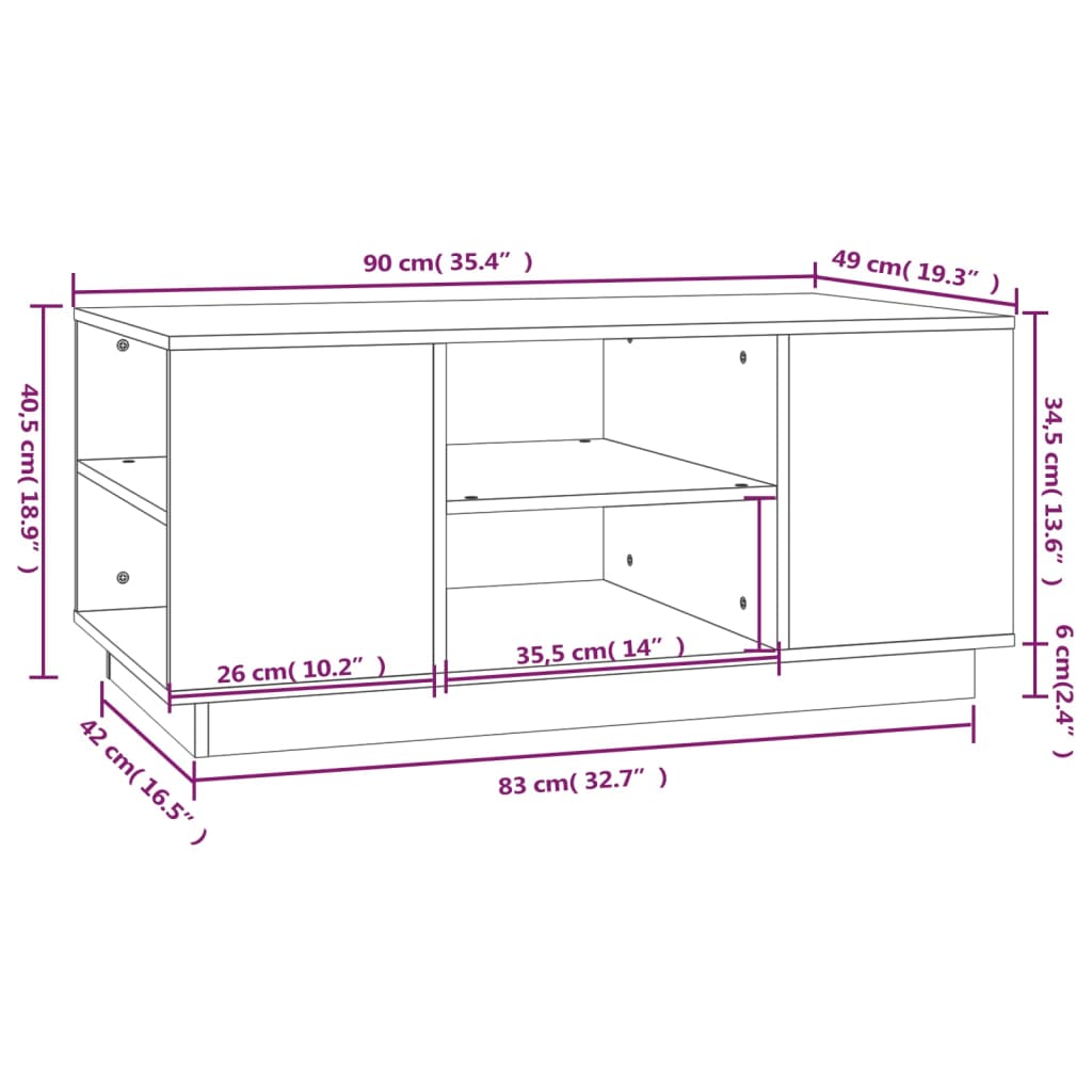 Tavolino Da Salotto 90X49X40,5 Cm Legno Massello Di Pino