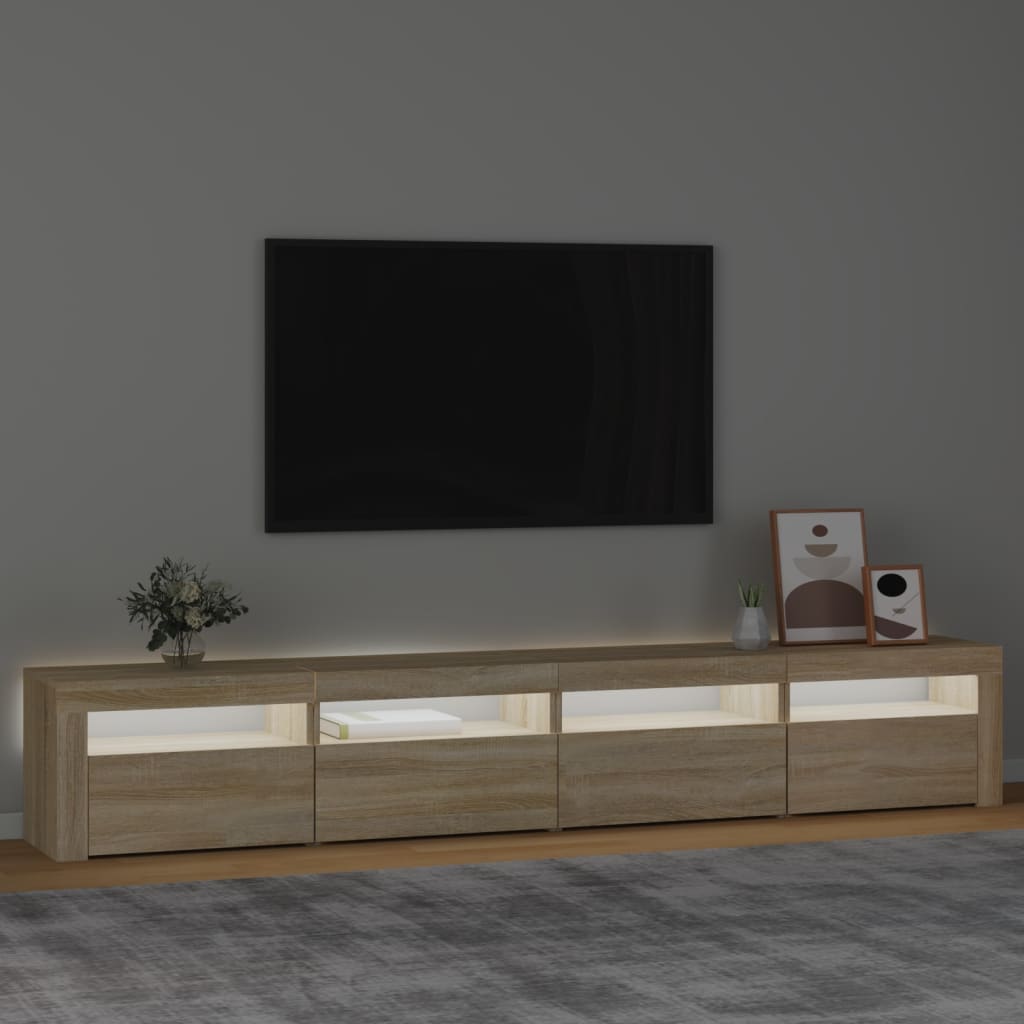 Mobile Porta Tv Con Luci Led Rovere Sonoma 240X35X40 Cm Grigio Sonoma