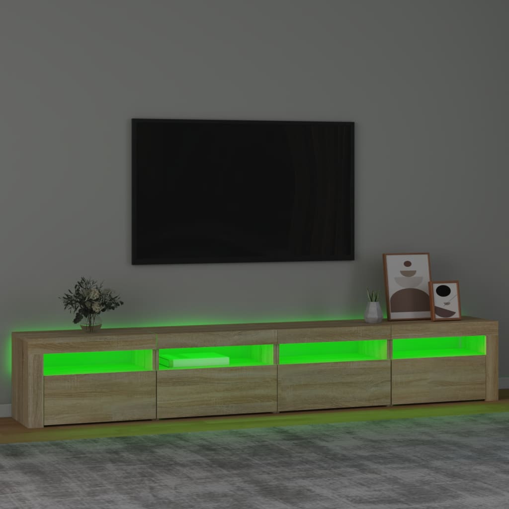 Mobile Porta Tv Con Luci Led Rovere Sonoma 240X35X40 Cm Grigio Sonoma