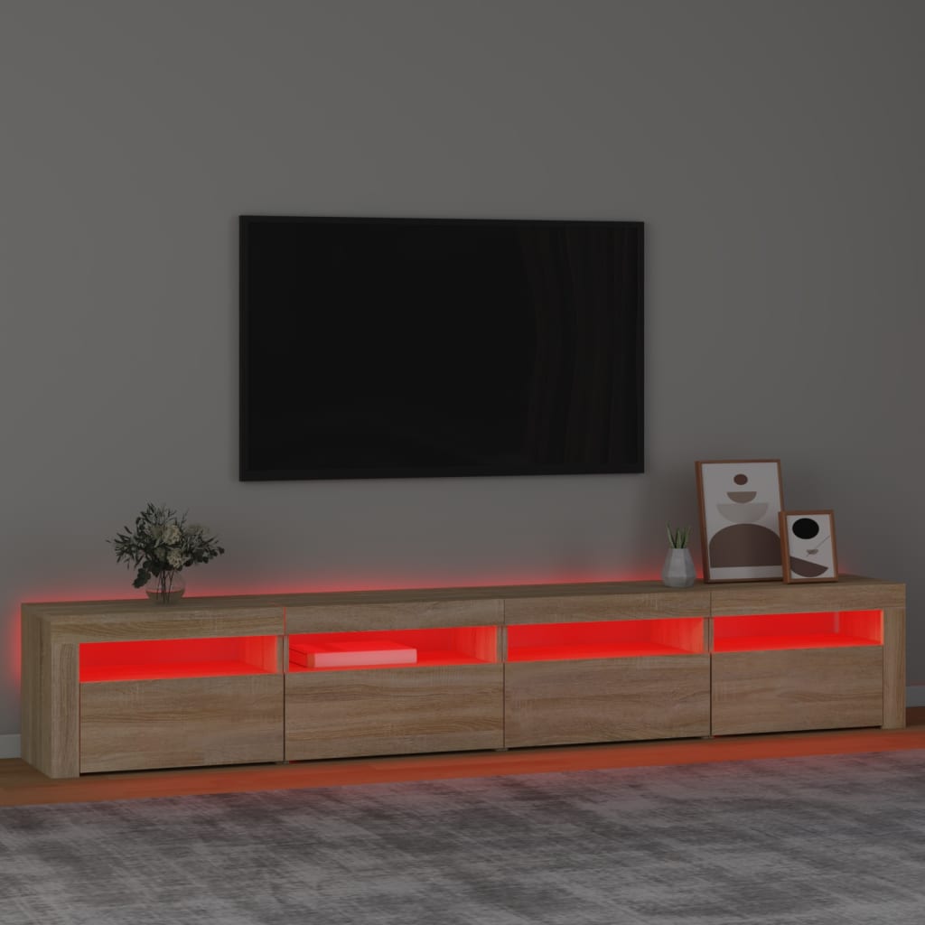 Mobile Porta Tv Con Luci Led Rovere Sonoma 240X35X40 Cm Grigio Sonoma