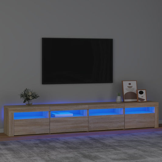 Mobile Porta Tv Con Luci Led Rovere Sonoma 240X35X40 Cm Grigio Sonoma