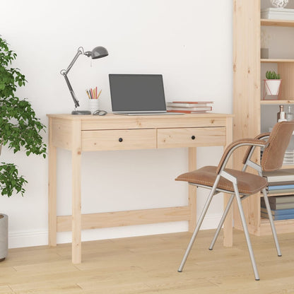 Scrivania Con Cassetti Bianca 100X50X78 Cm Legno Massello Pino