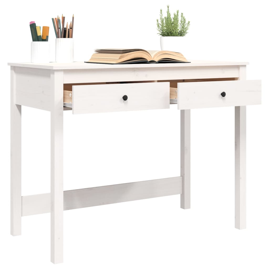 Scrivania Con Cassetti Bianca 100X50X78 Cm Legno Massello Pino