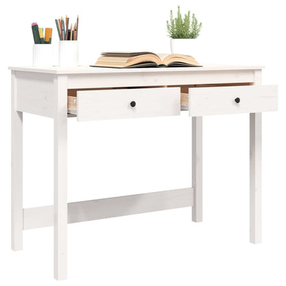 Scrivania Con Cassetti Bianca 100X50X78 Cm Legno Massello Pino