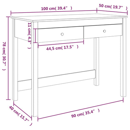 Scrivania Con Cassetti Bianca 100X50X78 Cm Legno Massello Pino