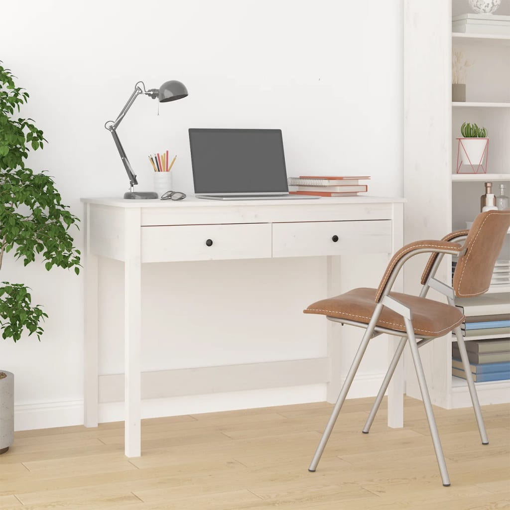 Scrivania Con Cassetti Bianca 100X50X78 Cm Legno Massello Pino