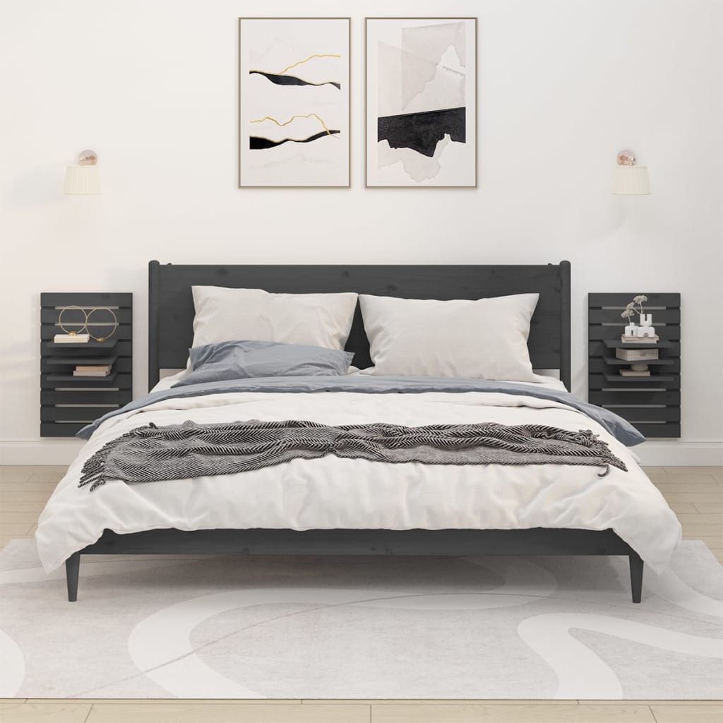 Mensole Da Letto A Parete 2 Pz Legno Massello Di Pino