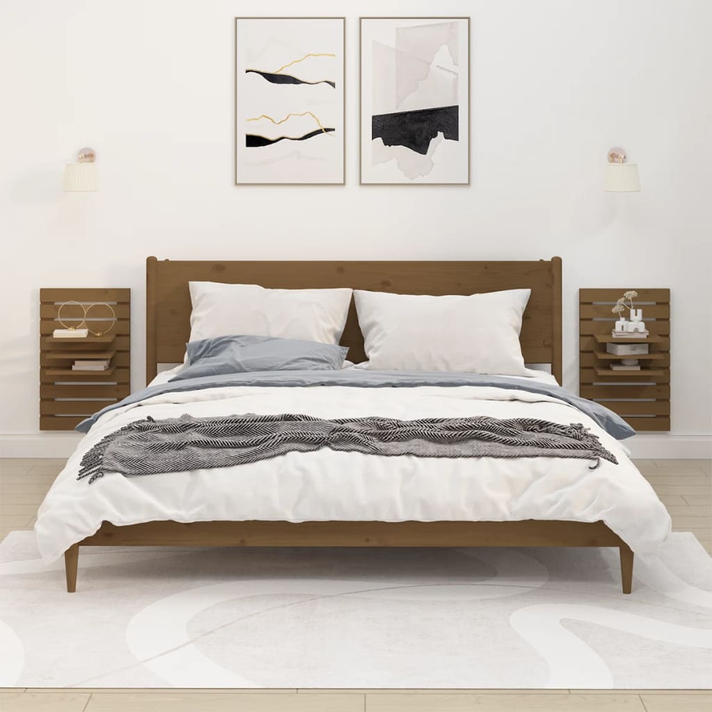 Mensole Da Letto A Parete 2 Pz Legno Massello Di Pino