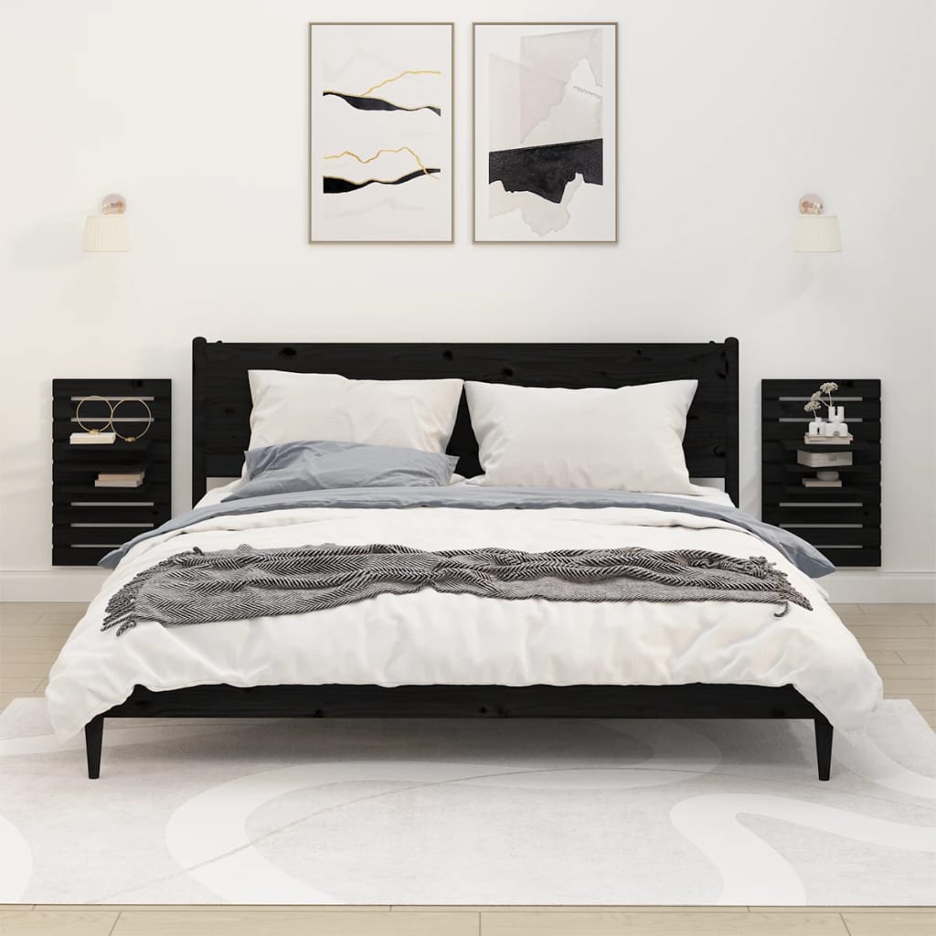 Mensole Da Letto A Parete 2 Pz Legno Massello Di Pino