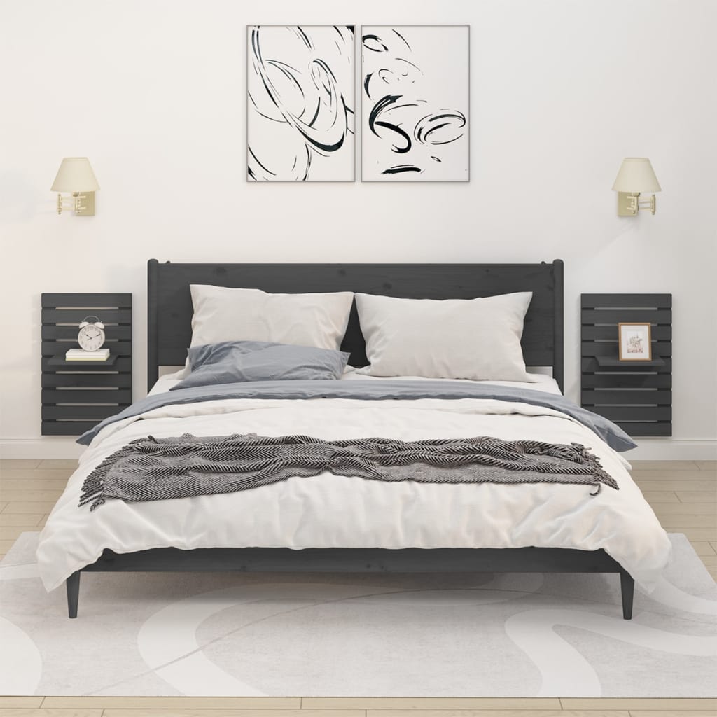 Mensole Da Letto A Parete 2 Pz Ambra Legno Massello Di Pino