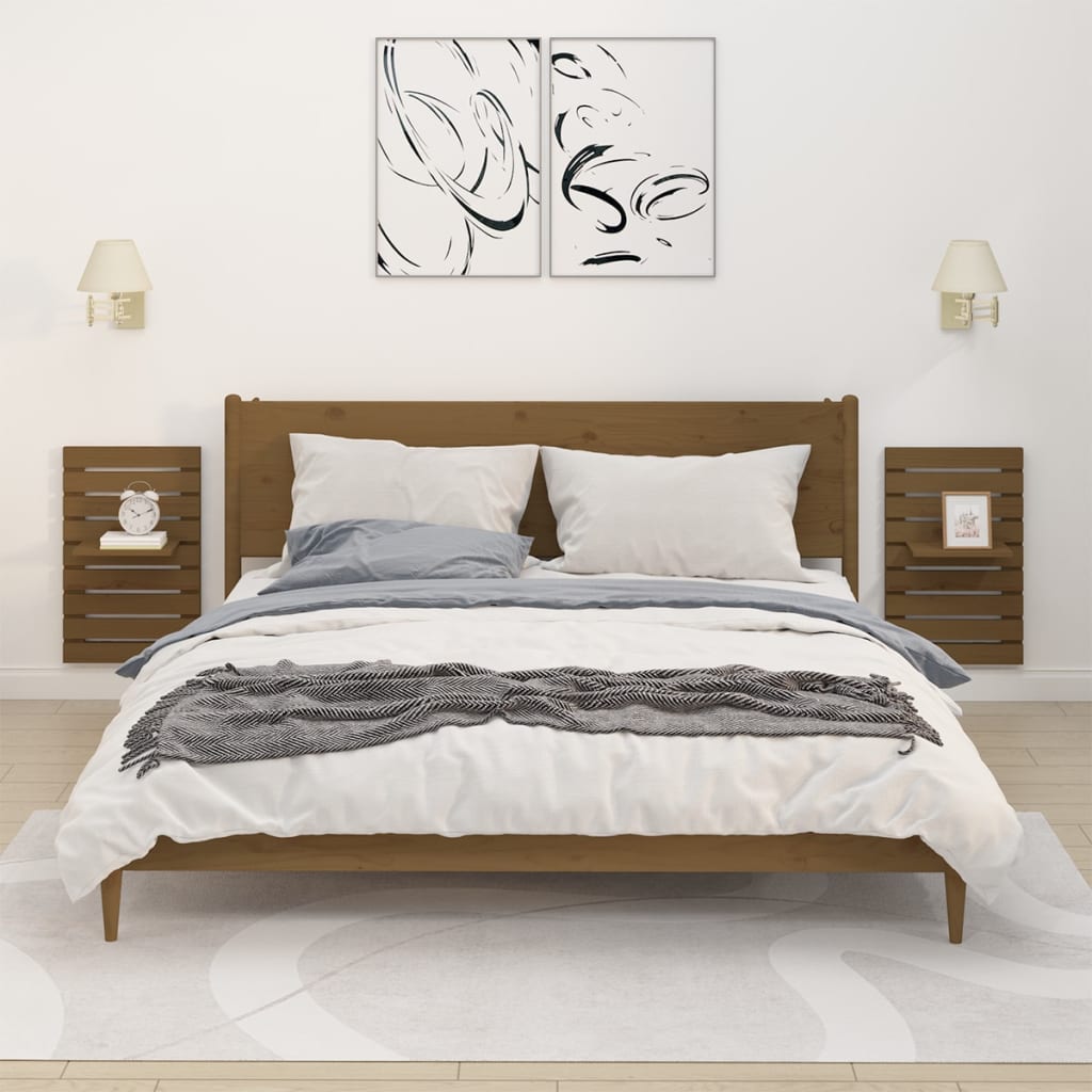 Mensole Da Letto A Parete 2 Pz Ambra Legno Massello Di Pino