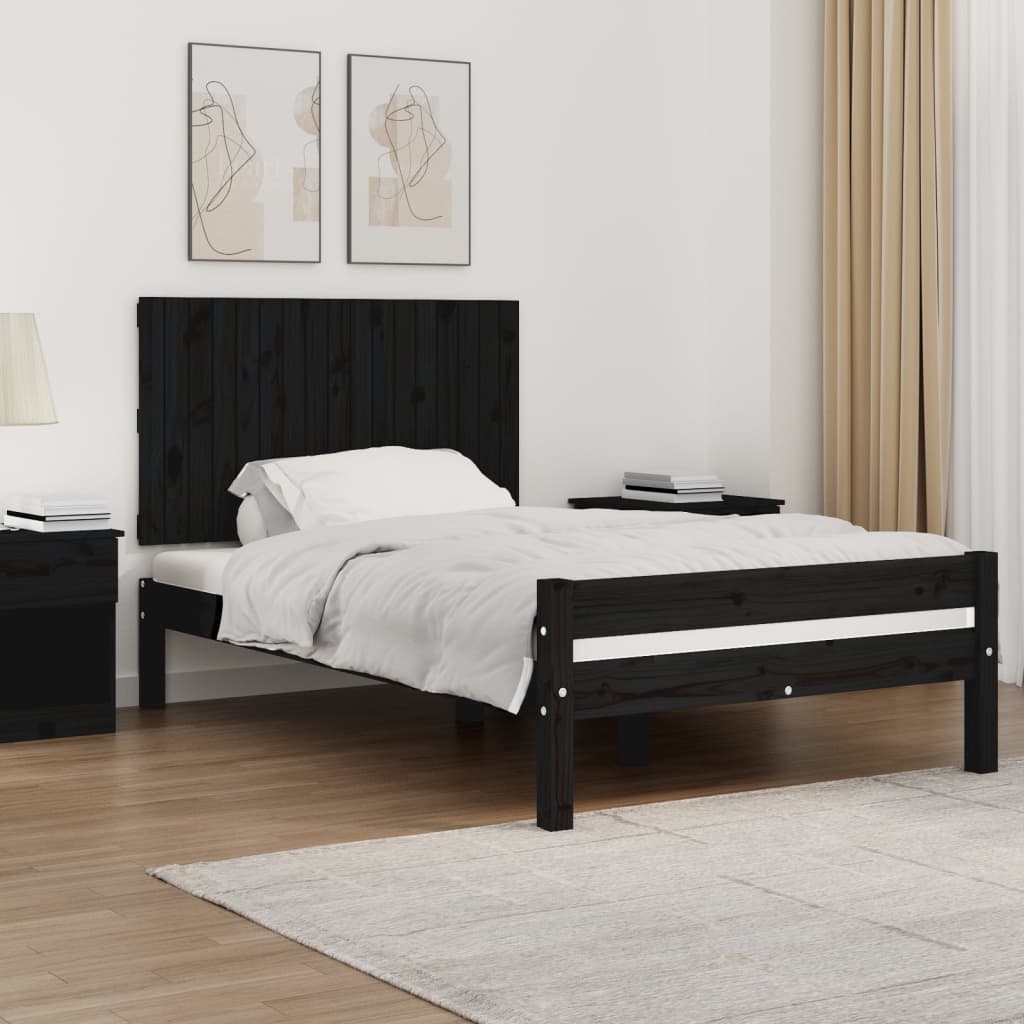Testiera Da Parete Nera 146,5X3X110Cm In Legno Massello Di Pino Nero
