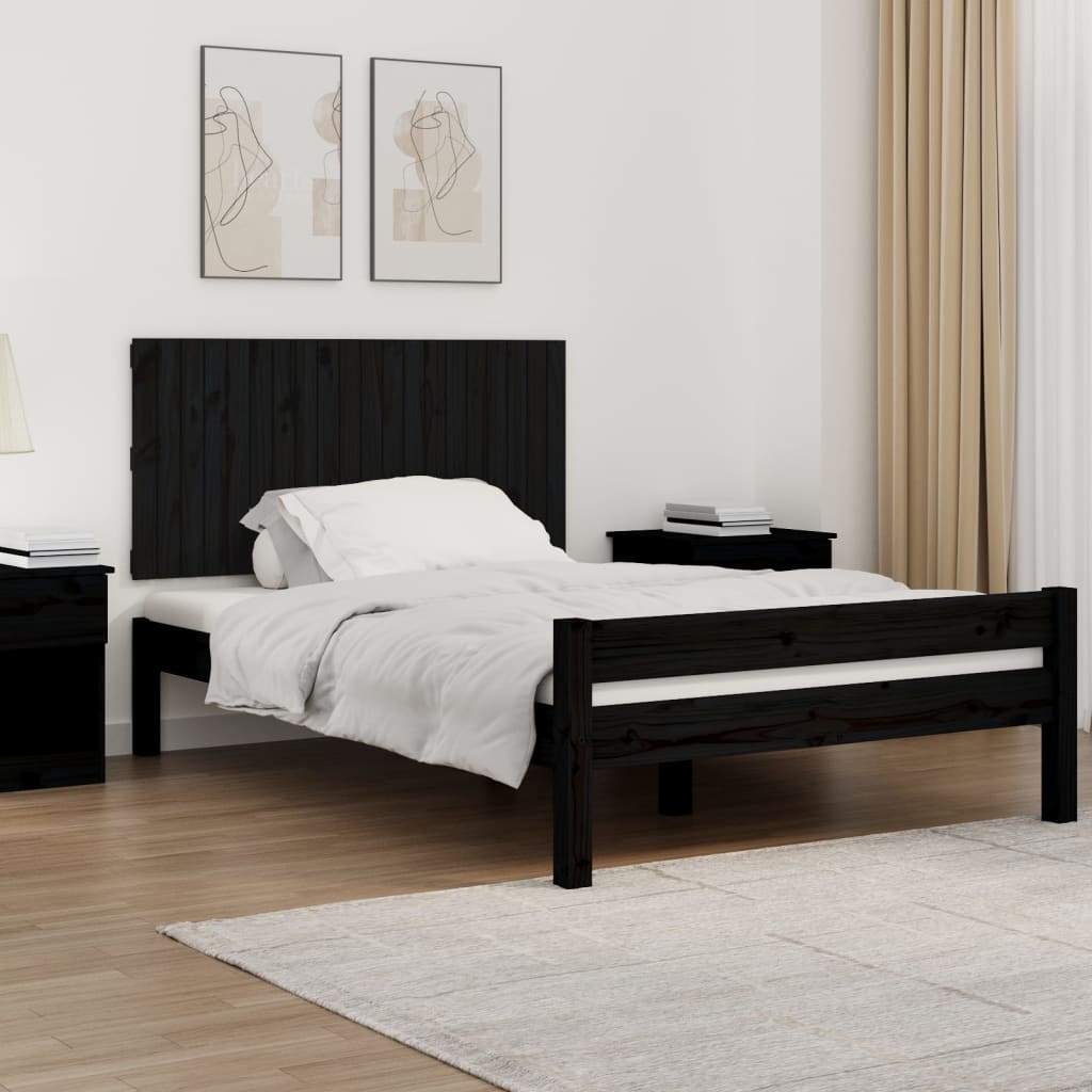 Testiera Da Parete Nera 146,5X3X110Cm In Legno Massello Di Pino Nero