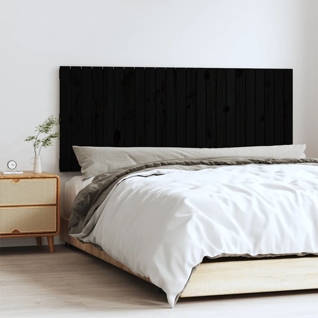 Testiera Da Parete Nera 146,5X3X110Cm In Legno Massello Di Pino Nero