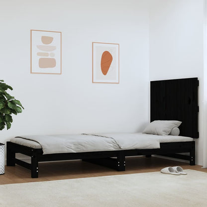 Testiera Da Parete Nera 146,5X3X110Cm In Legno Massello Di Pino Nero