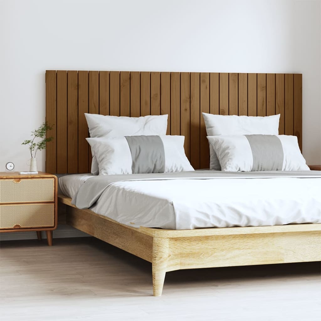 Testiera Da Parete Ambra 166X3X90 Cm In Legno Massello Di Pino Marrone Miele