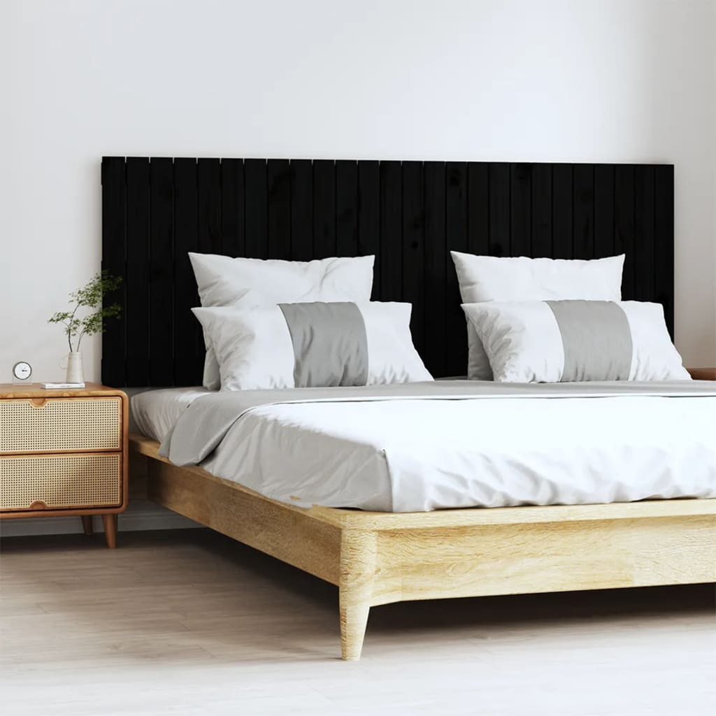 Testiera Da Parete Nera 146,5X3X110Cm In Legno Massello Di Pino Nero